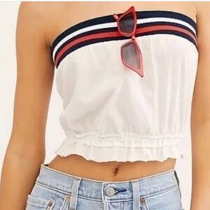 We The Free White Strapless Top with Red and Blue Stripes Med